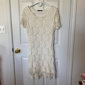 Off white crocheted dress above knee